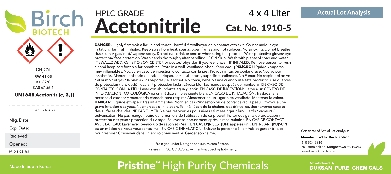 PRISTINE® Acetonitrile, HPLC Grade