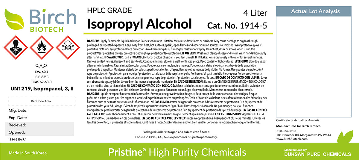 PRISTINE® Isopropyl Alcohol, HPLC Grade