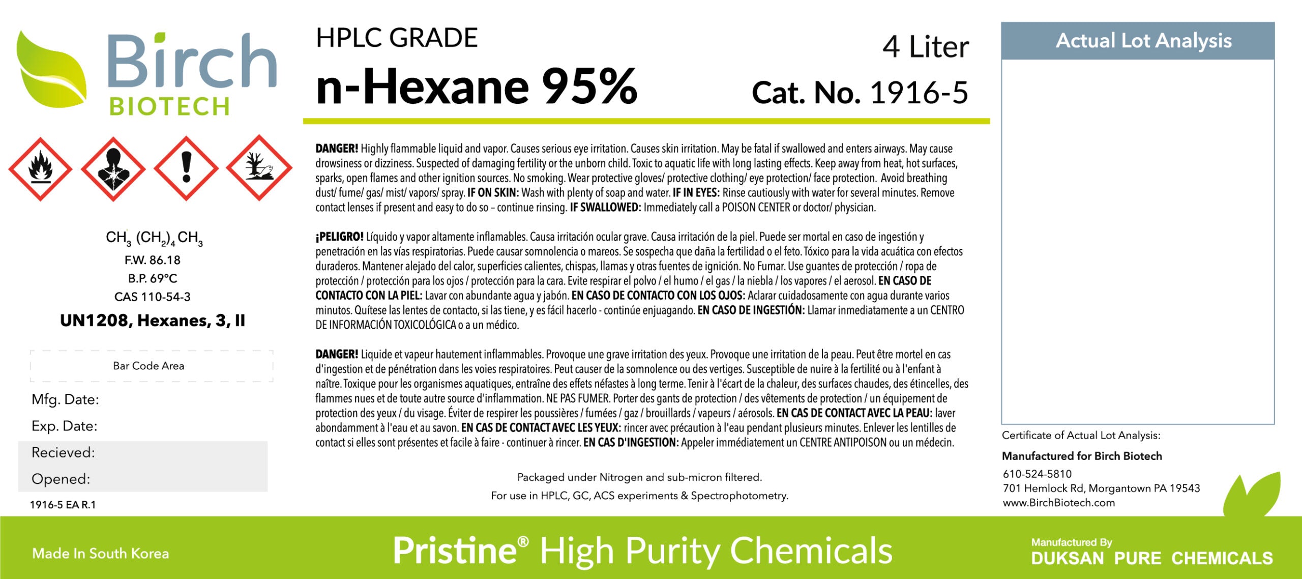 PRISTINE® n-Hexane 95%, HPLC Grade