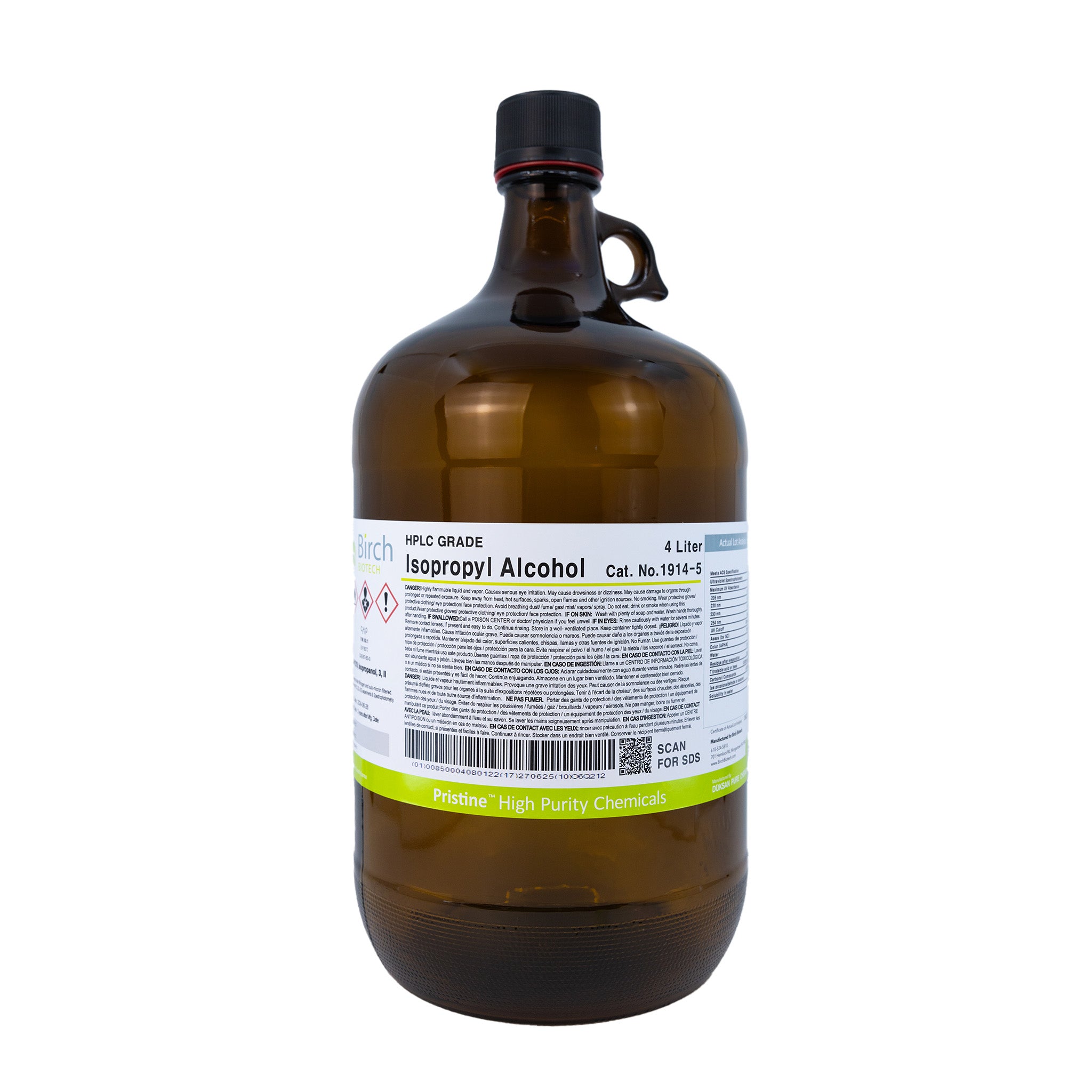 CRDP原液1g PRISTINE® Isopropyl Alcohol (1914-5), HPLC Grade, 4 x 4 Liter